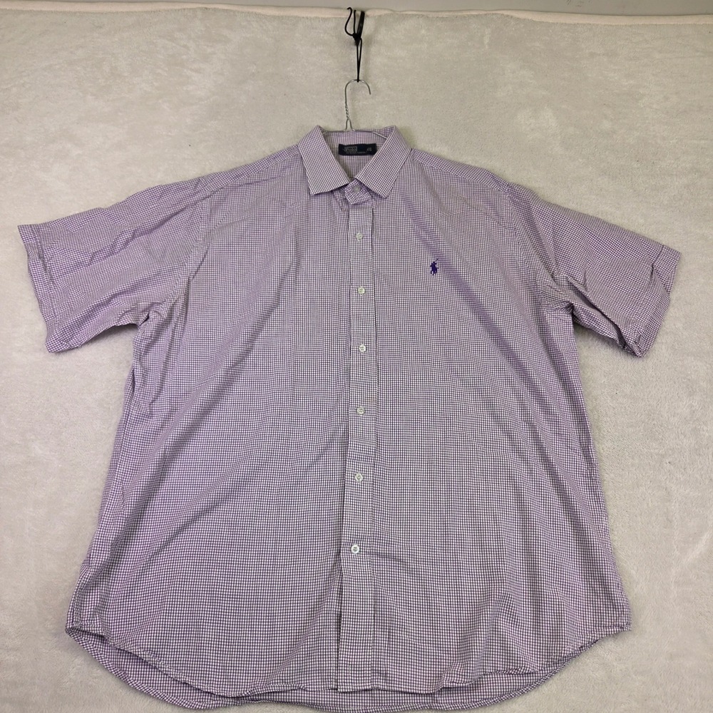 Polo Ralph Lauren Mens 4XL Purple White Gingham Short Sleeve Button Down Shirt